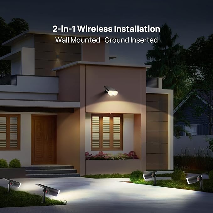 Solar Spot Lights Outdoor, Consciot 16 LEDs IP67 Waterproof Solar Outdoor Lights, Auto On/Off Solar Landscape Spotlights, 2-in-1 Adjustable Wall Lights for Garden Yard Pathway, 2 Pack (Warm White)