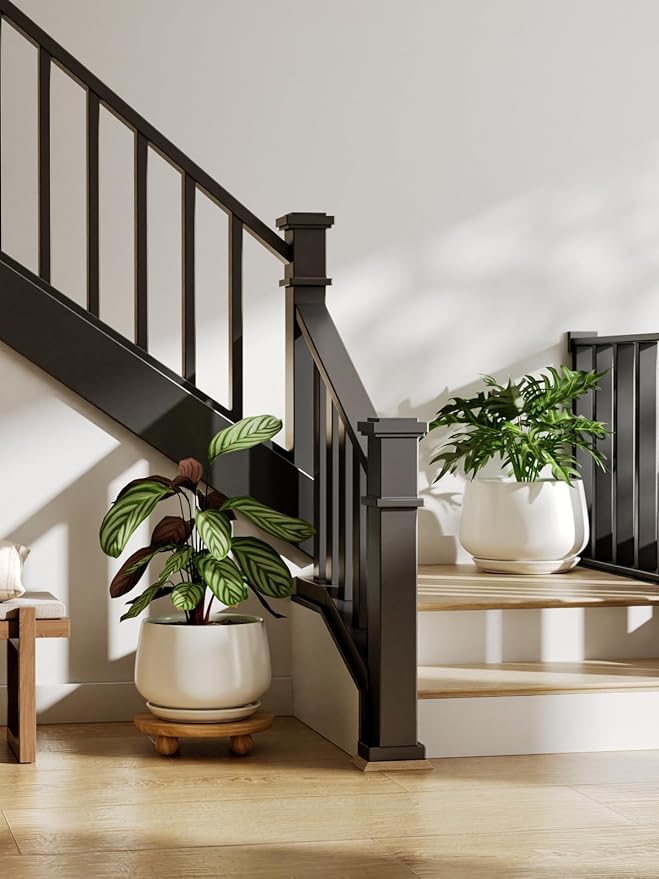 LE TAUCI Ceramic Plant Pots, Set of 2, 10 Inch 12 Inch Planters for Indoor Plants, Elegant Decorative Flower Pot, Sturdy Large Planter with Drainage Tray, Suitable for Porch, White