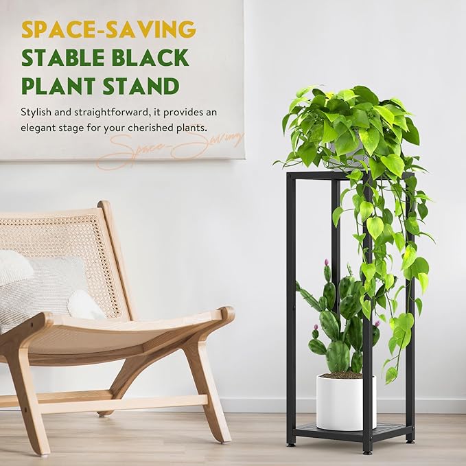 TOSKING 2 Tier Metal Tall Plant Stand Indoor Outdoor ,Multiple Plant Rack Holder Flower Pot Stand Heavy Duty Plant Shelf for Living Room Balcony Garden Patio Bedroom,200 LBS Capacity (Black-30''H)