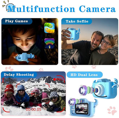 Kids Camera Toys for 3 4 5 6 7 8 9 10 11 12 Years Old Boys/Girls, Kids Digital Camera for Toddler with Video, Birthday Festival for Kids, Selfie Camera for Child, 32GB TF Card