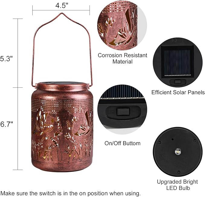 Solar Lanterns Outdoor Waterproof Hanging Butterfly Solar Lights Outdoor Decorations Gifts for Women Mom Grandma LED Lanterns Garden Decor Outside for Yard, Patio, Backyard, Porch