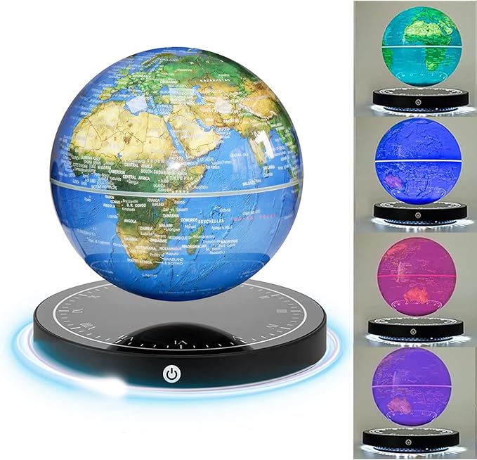 Floating Globe, Magnetic Levitating Globe with LED Light, 360° Rotating Geographic Globe World Map for Home Office Decor, Cool Tech Gift for Kids, Teacher, Husband, Colleague..