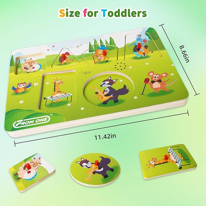 Wooden Sound Puzzle for Toddlers 1-5 Years– 6 Farm Animals & Songs Learning Toy, Educational Interactive Music Pegged Puzzles for Fine Motor Skills