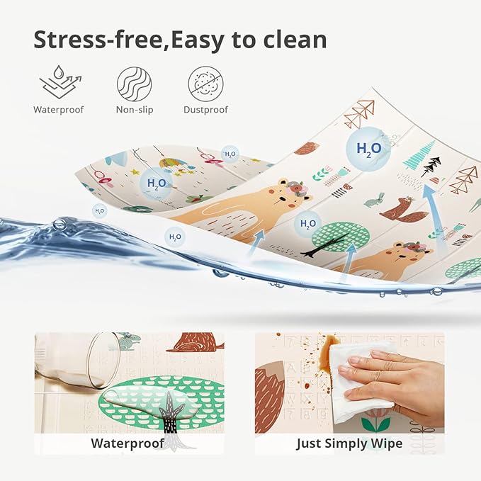 UANLAUO Foldable Baby Play Mat, Extra Large Waterproof Activity Playmats for Babies,Toddlers, Infants, Play & Tummy Time, Foam Baby Mat for Floor with Travel Bag (Bear(71x59x0.4inch))