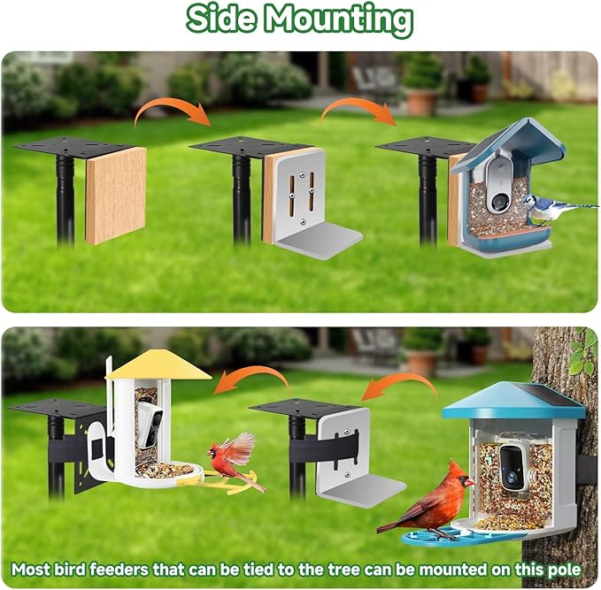 Smart Bird Feeder Pole Stand 79In,Adjustable Height Metal Bird House Pole for Outdoor Garden with Multiple Mounting Options (Black, Round Squirrel Baffle - High 79in)