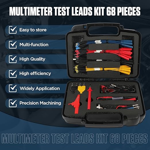 68 PCS Automotive Circuit Test Lead Kit,Multimeter Test Leads Set,Electrical Breakout Leads Automotive Kit with Terminals,Alligator Clip,Acicular Probe,Banana Plug Adapters,Volt Meter Lead