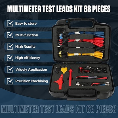 68 PCS Automotive Circuit Test Lead Kit,Multimeter Test Leads Set,Electrical Breakout Leads Automotive Kit with Terminals,Alligator Clip,Acicular Probe,Banana Plug Adapters,Volt Meter Lead