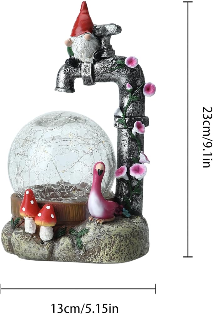 Solar Garden Outdoor Decor Dwarf Statue with Crackle Globe, Outside - Outdoor Decorations for Patio Yard Lawn Walkway Ornaments Clearance Ideal Gifts for Mom Grandma Birthday