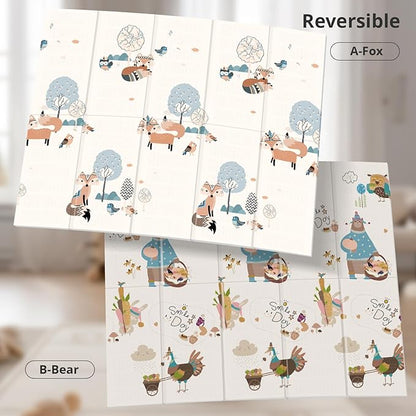 Baby Play Mat, Reversible, Waterproof Foam Padded Play Mat for Infants, Babies, Toddlers, Plays and Tummy Time, Foldable, 71x59 Inches Baby Crawling mat with Travel Bag for Indoor and Outdoor