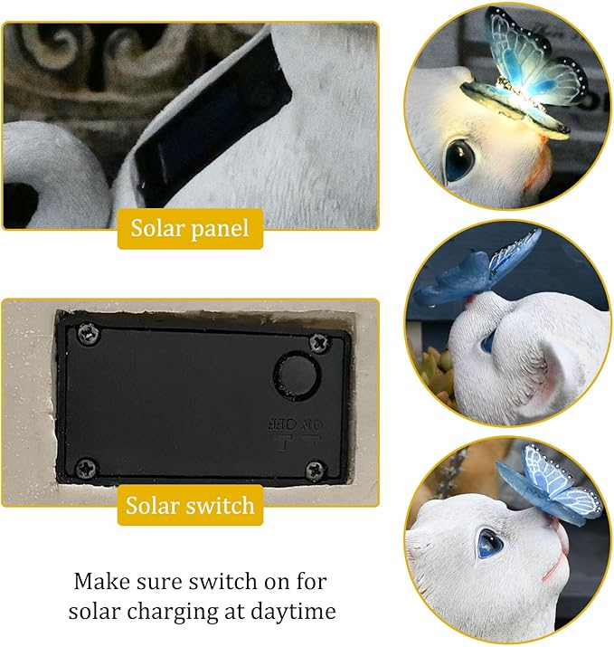 Cat Garden Figurines Outdoor Decor Solar Statue with LED Lights for Patio Lawn Yard Art Decoration Housewarming Garden Gift