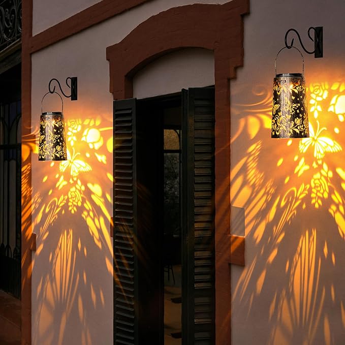 Solar Lanterns Butterfly Warm Cool Light Outdoor Waterproof Metal Decor Home Garden Yard Backyard Porch Table Pathway for Women Grandma Gifts 2pcs