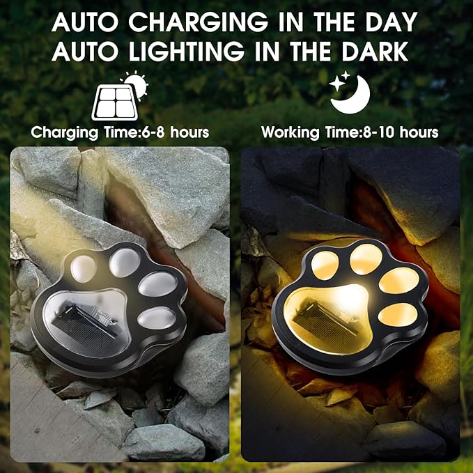 Set of 2 Wireless Solar Dog Paw Print Lights, 5.1" LED Garden Lanterns, Waterproof Outdoor Animal Pet Decor for Garden, Pathway, Yard & Patio, Multicolor Changing Lights