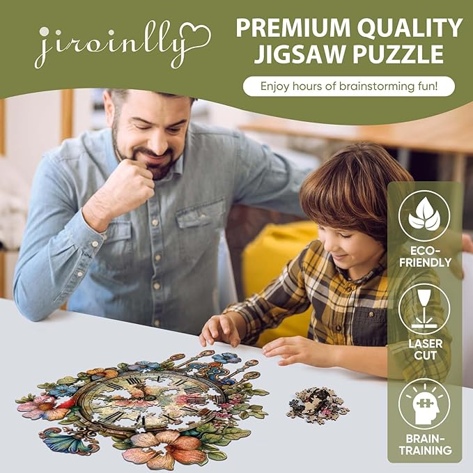 Jiroinlly Wooden Jigsaw Puzzles, Flower Clock Wooden Puzzles for Adults 200 Pieces, Unique Shaped Wood Puzzle, Beautiful Package, Best Gift Toys for Adults and Kids, Family Game,12.2'' x 10.6''