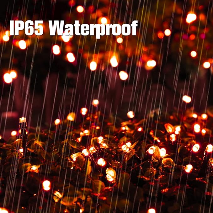 Orange Halloween Lights, 2 Pack Each 75.5Ft 200 LED Orange String Lights Outdoor, 8 Modes Solar Orange Lights for Thanksgiving Yard Tree Fall Christmas Halloween Decoration