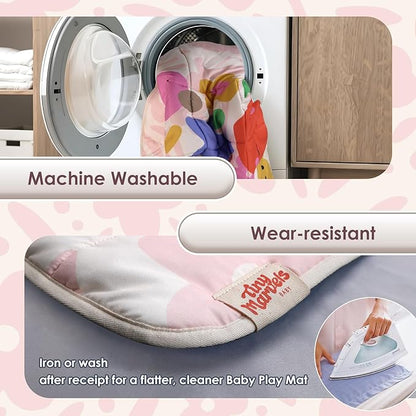 Baby Play Mat, Foldable Play Mats for Floor, 50x50 Inches Crawling Mat for Playpen with Anti-Slip Bottom, Machine Washable, Thicken Padding Foam Playmats for Babies and Toddlers (Pink Floral)