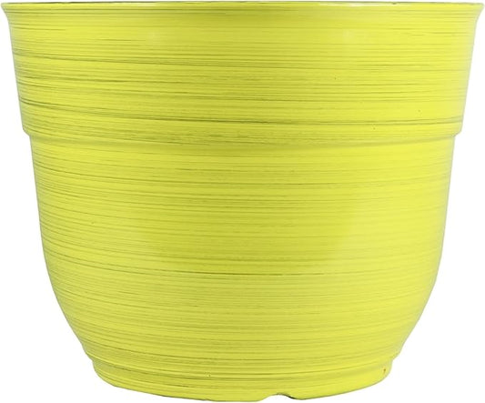 Garden Elements Indoor/Outdoor Glazed Brushed Happy Plastic Planter, Large, Bright Yellow, 15"