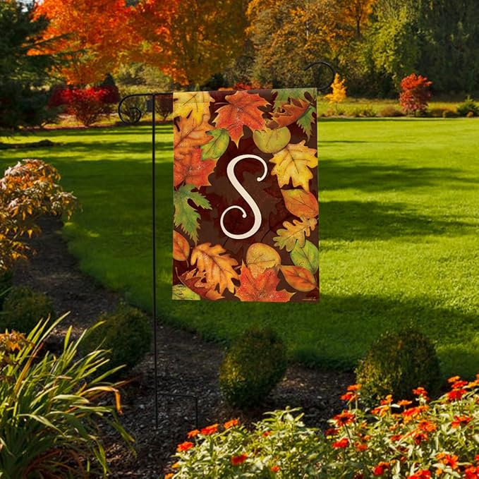 Briarwood Lane Fall Leaves Monogram Letter S Garden Flag