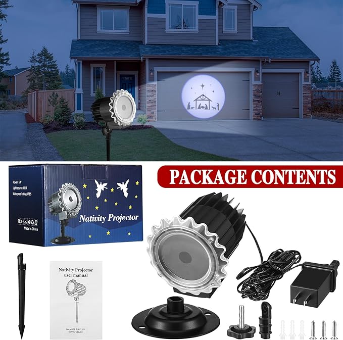 Tuanse Christmas Nativity Outdoor Projector Lights LED Flood Light Holiday with Stars for Xmas Party Garden Landscape Decoration