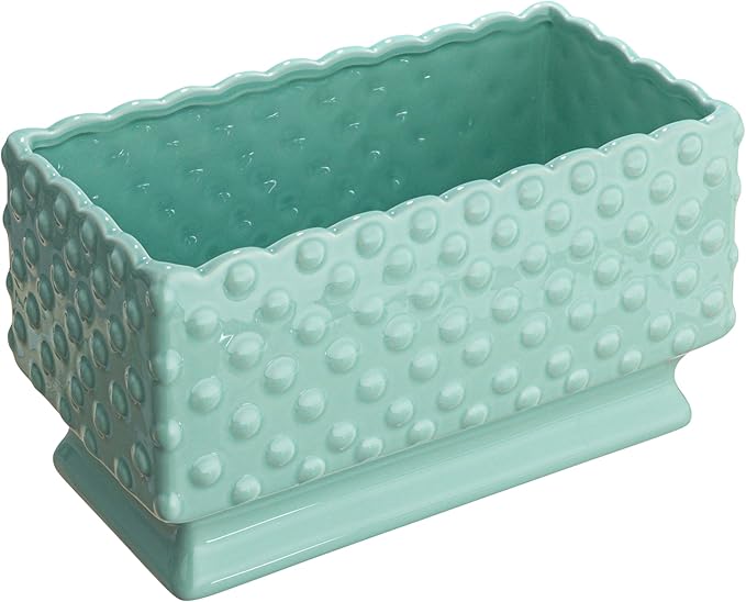 Creative Co-op Ceramic Hobnail Planter with Scalloped Edge and Polka Dots, Aqua