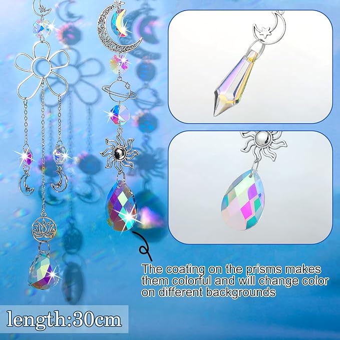 Maitys 9 Pcs 6 Pcs Crystal Suncatcher Sun Catchers Indoor Window Hanging Sun Catchers with Light Catcher with Prisms and Agate Slices for Indoor Outdoor Home Garden Wedding Decor (Elegant)