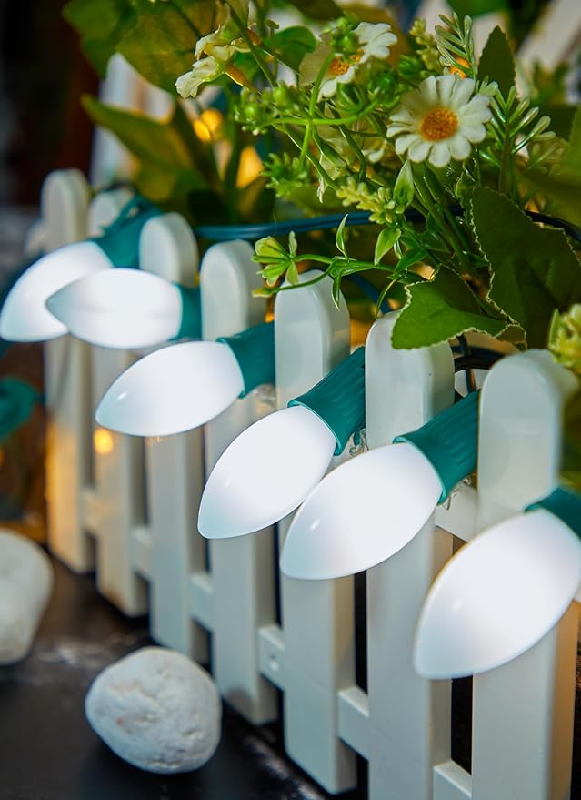 Vintage C9 LED Christmas Lights Outdoor, 50 Feet C9 String Lights with 50 Shatterproof Matte Bulbs, Connectable Waterproof Lights for Holiday Party Roofline Backyard Garden Patio, Pure White