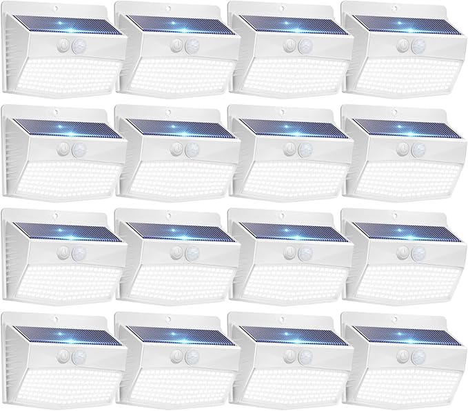 Peasur 16 Packs Solar Outdoor Lights Motion Sensor Solar Security Lights Waterproof with 3 Lighting Modes Solar Powered Wall Lights Outside for Garden Fence Yard Deck, White