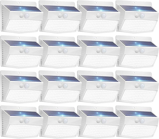 Peasur 16 Packs Solar Outdoor Lights Motion Sensor Solar Security Lights Waterproof with 3 Lighting Modes Solar Powered Wall Lights Outside for Garden Fence Yard Deck, White