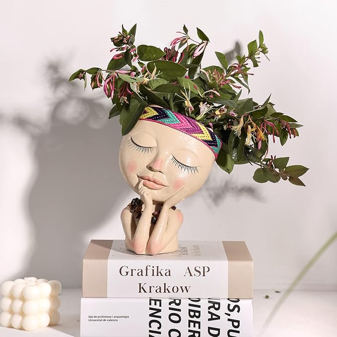 AIMEBBY Resin Head Face Planter Flower Pot for Indoor and Outdoor Plants with Drainage Hole (Large Size)…