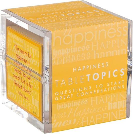 TableTopics Happiness Question Card Game - 135 Conversation Starter Cards with Tips, Ideas, & Quotes to Spark Meaningful Discussions with Adults at Dinner Parties, Girls’ Nights, and More
