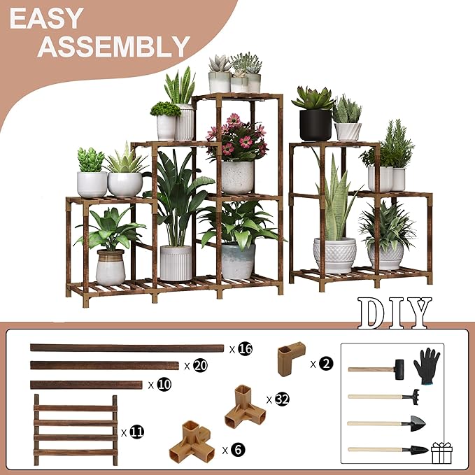 HOMKIRT 12 Tier Corner Plant Stand with Grow Lights for Multiple Plants, Tiered Plant Shelf Indoor Plant Holder Rack Flower Stand for Living Room Balcony Patio Porch Garden