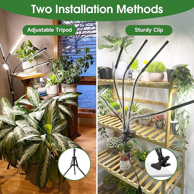 Garpsen Grow Lights for Indoor Plants, 5 Heads Full Spectrum Grow Light with Adjustable Tripod Stand & Sturdy Clip, 100PCS LEDs Plant Light for Indoor Plants with 6/12/16H Timer and 3 Light Modes