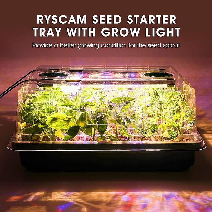 Seed Starter Tray with Grow Light, 192-Cell Seed Starter Kit, Seedling Starter Trays with Humidity Domes, Automatic Timer, Adjustable Light Indoor Gardening Plant Germination Trays