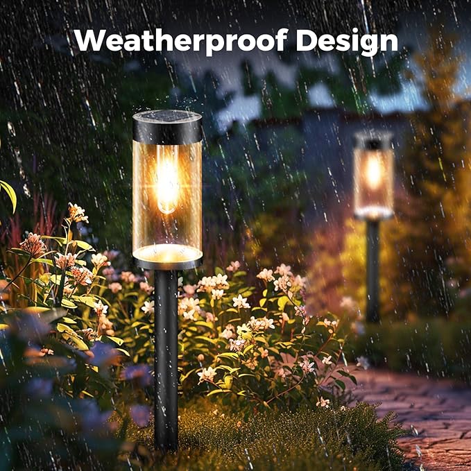 Woolmug Solar Pathway Lights, 2 Pack Waterproof LED Solar Lights Outdoor, Auto On/Off Garden Light for Path Walkway Outside Yard(Warm White)