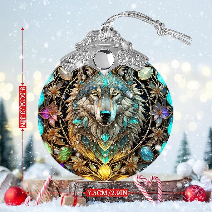 Stained Glass Suncatcher Hanging Ornament, Wolf Decor for Home, Christmas Ornament