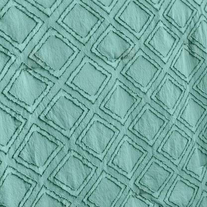 Tufted Ruffle Crib Bedding Set 3 Pieces Baby Girls Boys Boho Quilted Comforter with Fitted Sheet and Bed Skirt - Cute Ruffled Shabby Chic Baby Bedding Soft Blanket Design Teal Blue