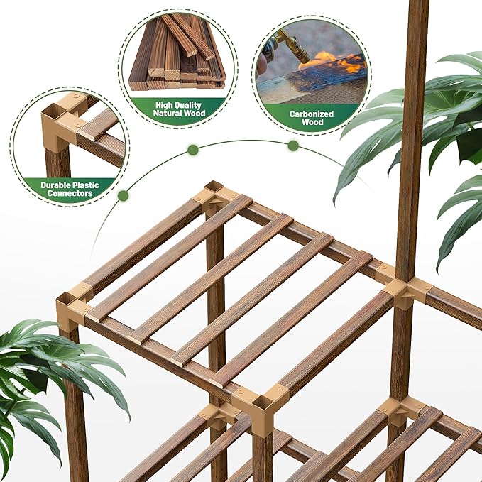 EnHomee Plant Stand Indoor Tall Plant Stand Outdoor Large Wood Plant Shelf Indoor for 12 Pots Plants,3-tiers Plant Holder for Patio Living Room Gardening Balcony 34.5" Wx47.3 Hx11.78 D