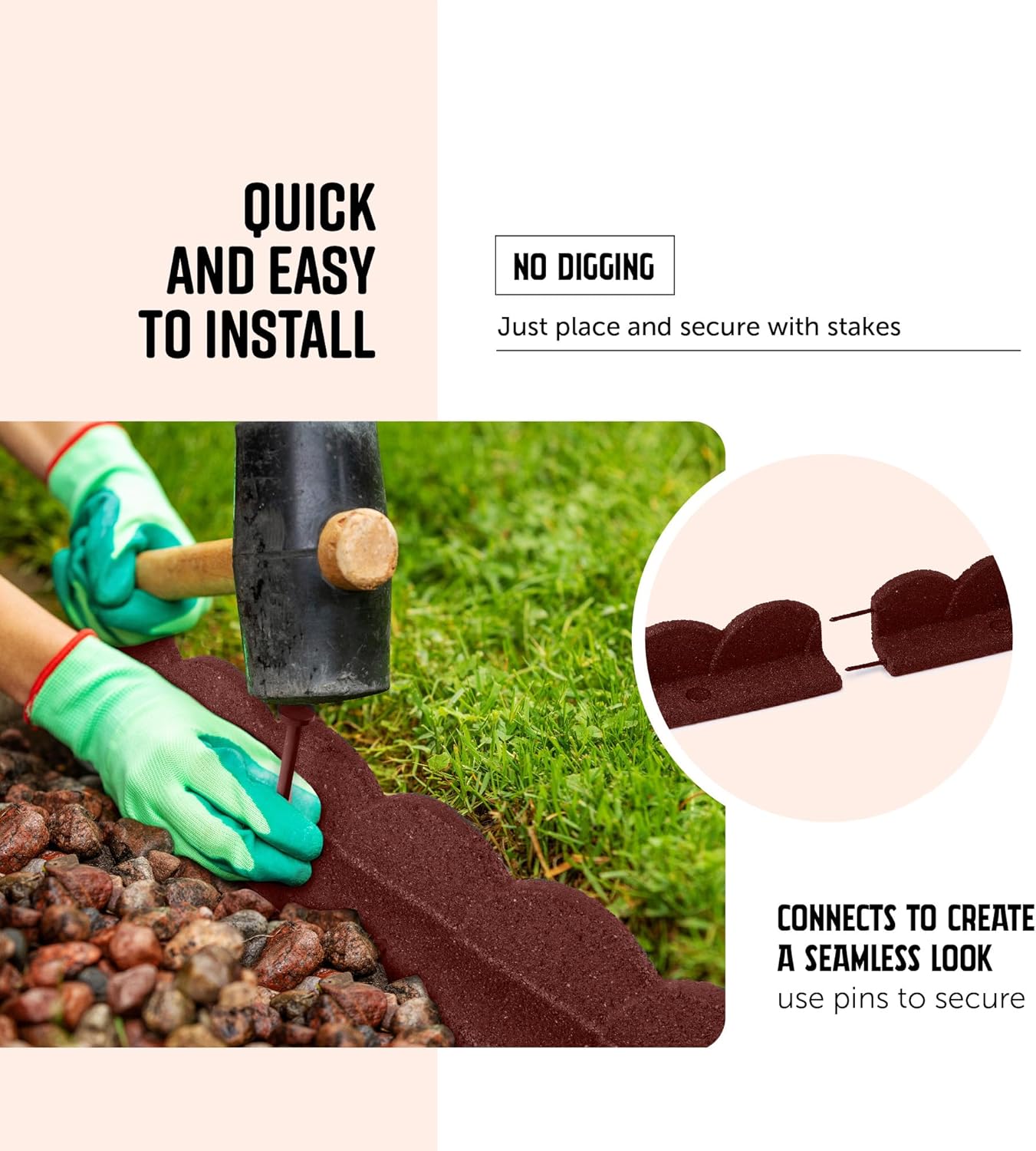 Playsafer L Shaped Flexible Rubber Scalloped Edger for Lawns Landscaping and Playground | Easy No Dig Installation| 4' Long (2, Red)