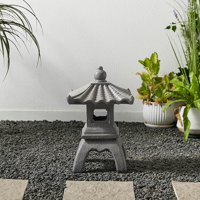Glitzhome MGO Faux Concrete Pagoda Garden Statue Indoor and Outdoor Decoration, 16" H