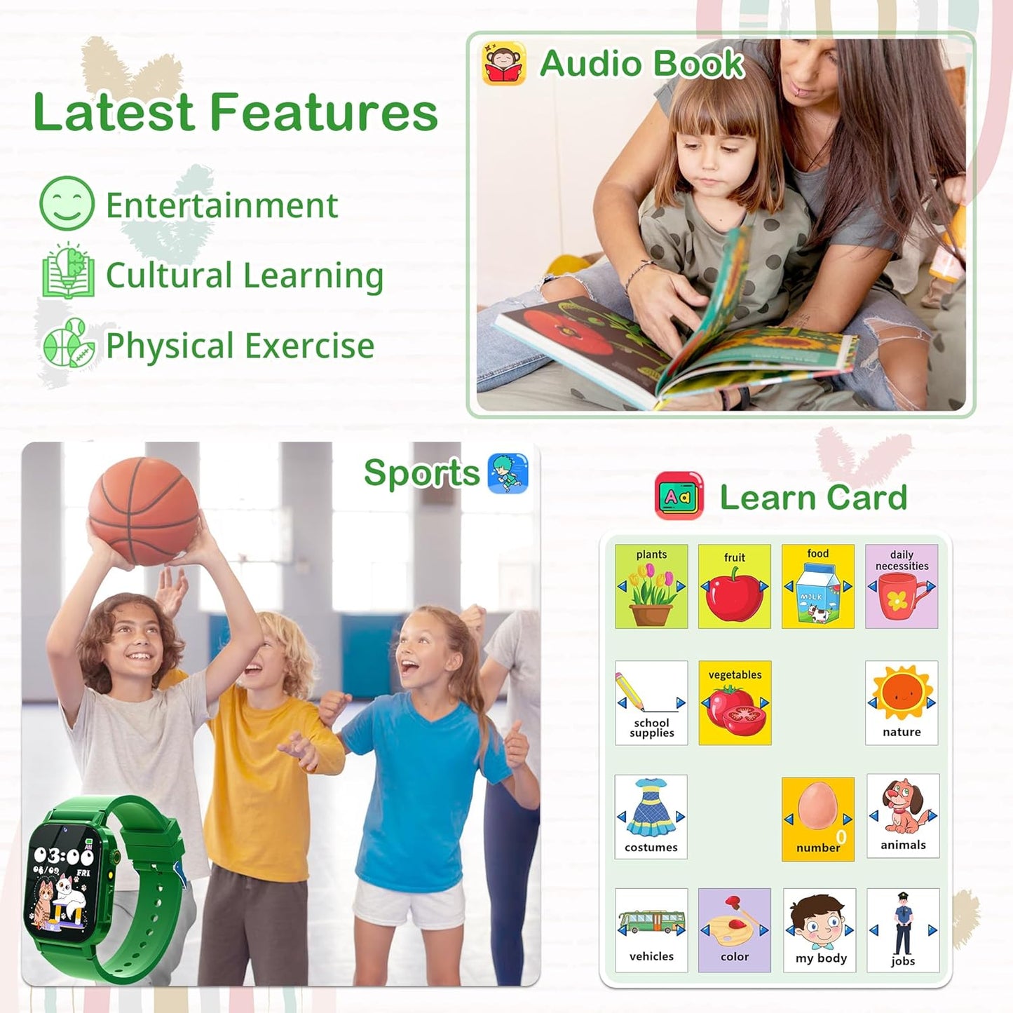 Kids Smart Watch with 32 Games Toys for Ages 5-12 Watch for Kids with HD Touch Screen Video Camera Music Player Pedometer Learn Cards Audiobook, 10 9 8 7 6 5 Year Old Girls Boys Birthday Gifts