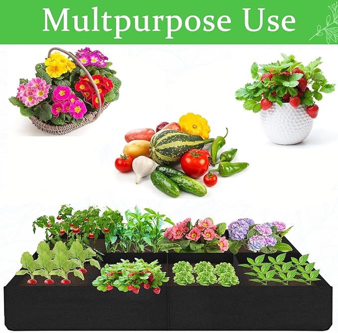POILKMNI Fabric Raised Garden Bed, 232 Gallon 8 Grids Plant Grow Bags 8x4x1ft Large Garden Grow Bed Bags for Growing Herbs, Flowers and Vegetables