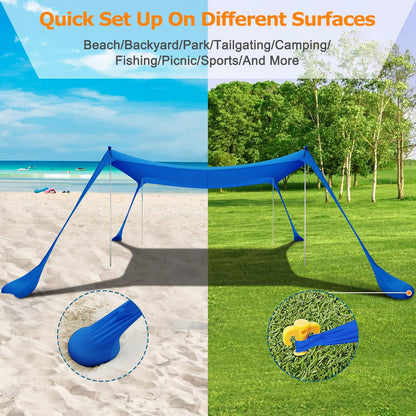 COMMOUDS Beach Tent Sun Shelter - UPF50+ Pop Up Beach Canopy with Sandbags & Sand Shovel & Windproof Poles, Portable Sun Shade for Beach, Camping, Picnics, Backyard
