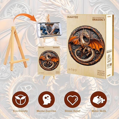 Wooden Puzzles for Adults, 3D Vision Effect Mechanical Dragon Wooden Jigsaw Puzzles 550 PCS Unique Shape Advanced Wood Puzzle Adult, Flat Puzzle Birthday Gifts Family Game (XL-17.3 * 17.2in)