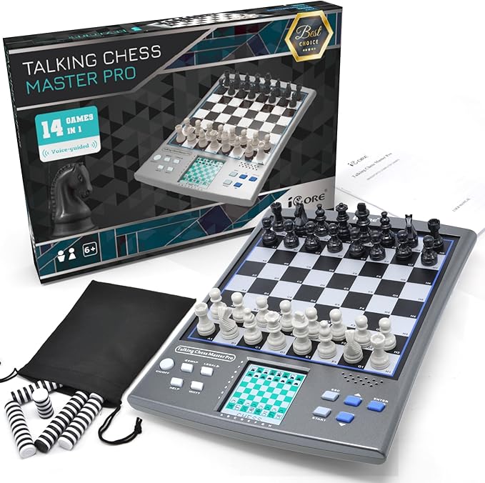 iCore Electronic Chess Set, Talking Computer Chess Board, 100 Preset Exercises, 5 Levels, 40 Famous Electronic Chess Games for Kids & Adults