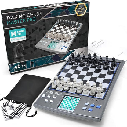 iCore Electronic Chess Set, Talking Computer Chess Board, 100 Preset Exercises, 5 Levels, 40 Famous Electronic Chess Games for Kids & Adults