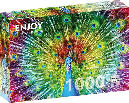 1000 Pieces Jigsaw Puzzle for Adults – Matte Finish, Soft Touch, Easy to Assemble, Tight Fit, Vivid Colors, Missing Pieces Service – Rainbow Gradient of Multicolor Peacock – by ENJOY Puzzle