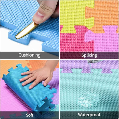 qqpp EVA Rubber 18 Tiles Interlocking Puzzle Foam Floor Mats - Baby Play Mat for Playing | Exercise Mat for Home Workout. Purple. QC-Kb18N
