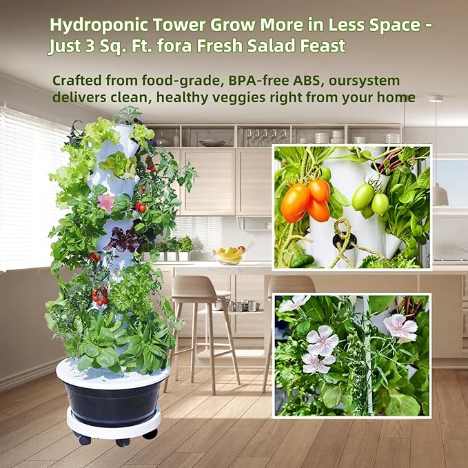 Hydroponic System Kit, Hydroponic Vertical Garden, Lettuce & Herb Starter Kit, with 36 Plant Holes, 9-Tier Indoor Outdoor Growing Tower with Climbing Trellis and Timer