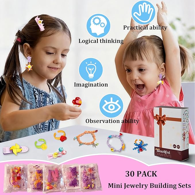 Xgmadiles Party Favors for Kids 3-12Y - 30Pack Mini Building Blocks Set for Goodie Bags Stocking Stuffers Classroom Prizes Birthday Gifts, Creative DIY Jewelry Making Kits for Girls