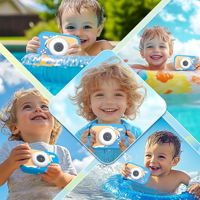 Kids Camera Waterproof IP68, 1080P HD Underwater Camera for Kids Ages 3-12 with Toy-Grade ABS Plastic, Kids Digital Camera for Children Outdoor Swimming Snorkeling Birthday Gift, Blue