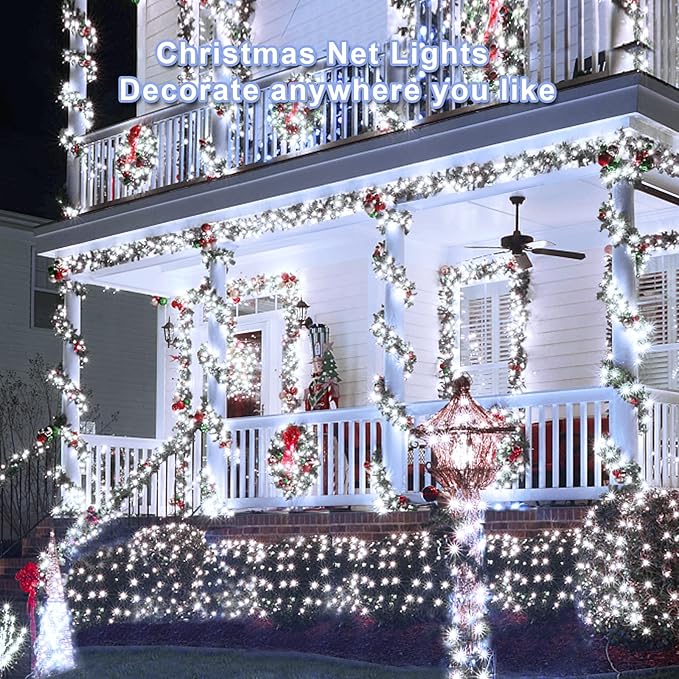 Christmas Net Lights for Bushes - 360 LED Net Lights Outdoor Plug in with Remote, 12x5 ft Extendable 8 Modes Christmas Net Lights Waterproof for Outside Gazebo Lawn Wedding Patio Garden Tree (White)